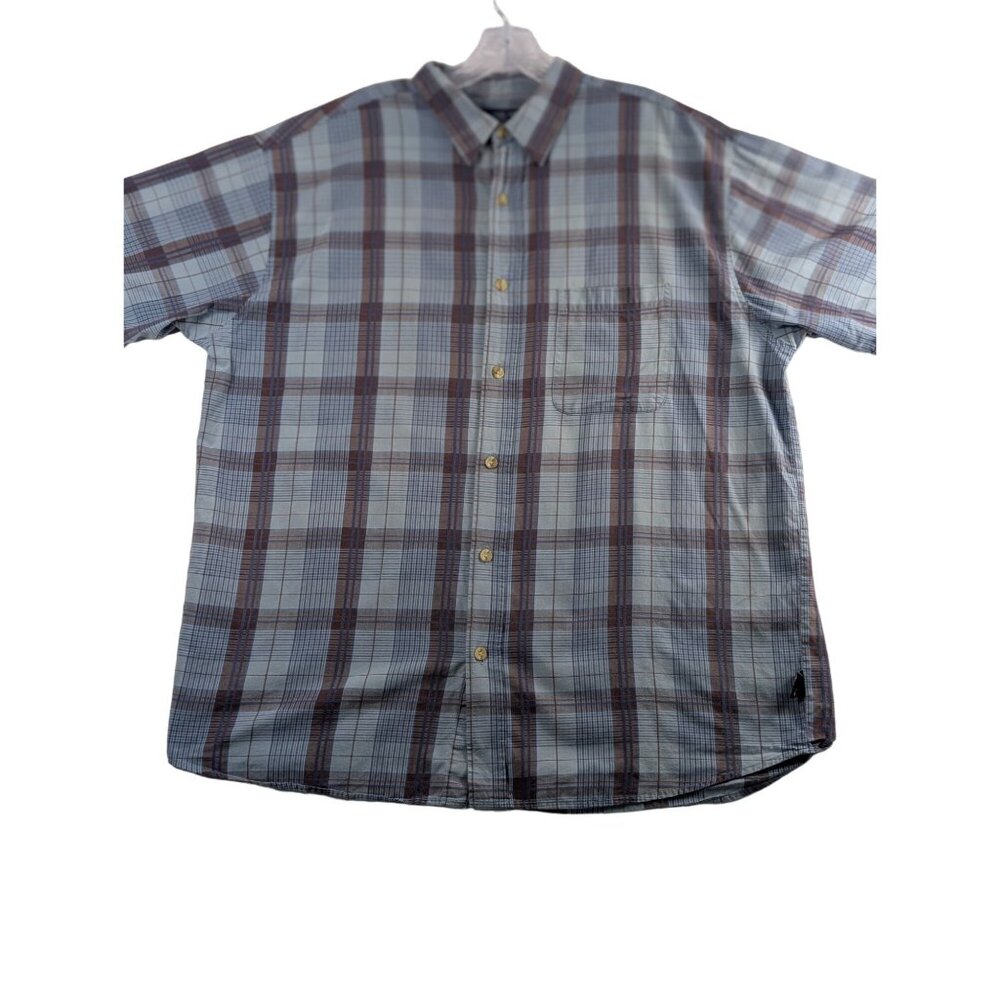 Aeropostale Mens‎ Large Blue Brown Plaid Short Sleeve Button Up Casual Shirt